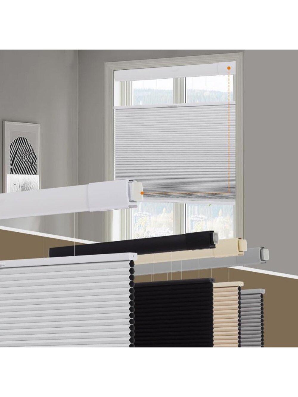 No Drill Blackout Cellular Shades for Windows, White, 18" x 36", Light Blocking